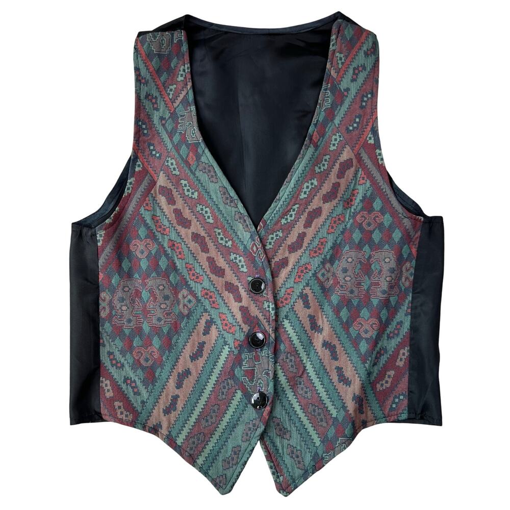 Vintage E.H. Woods Southwestern Aztec Print Button Down Made in USA Vest (Sz S)
